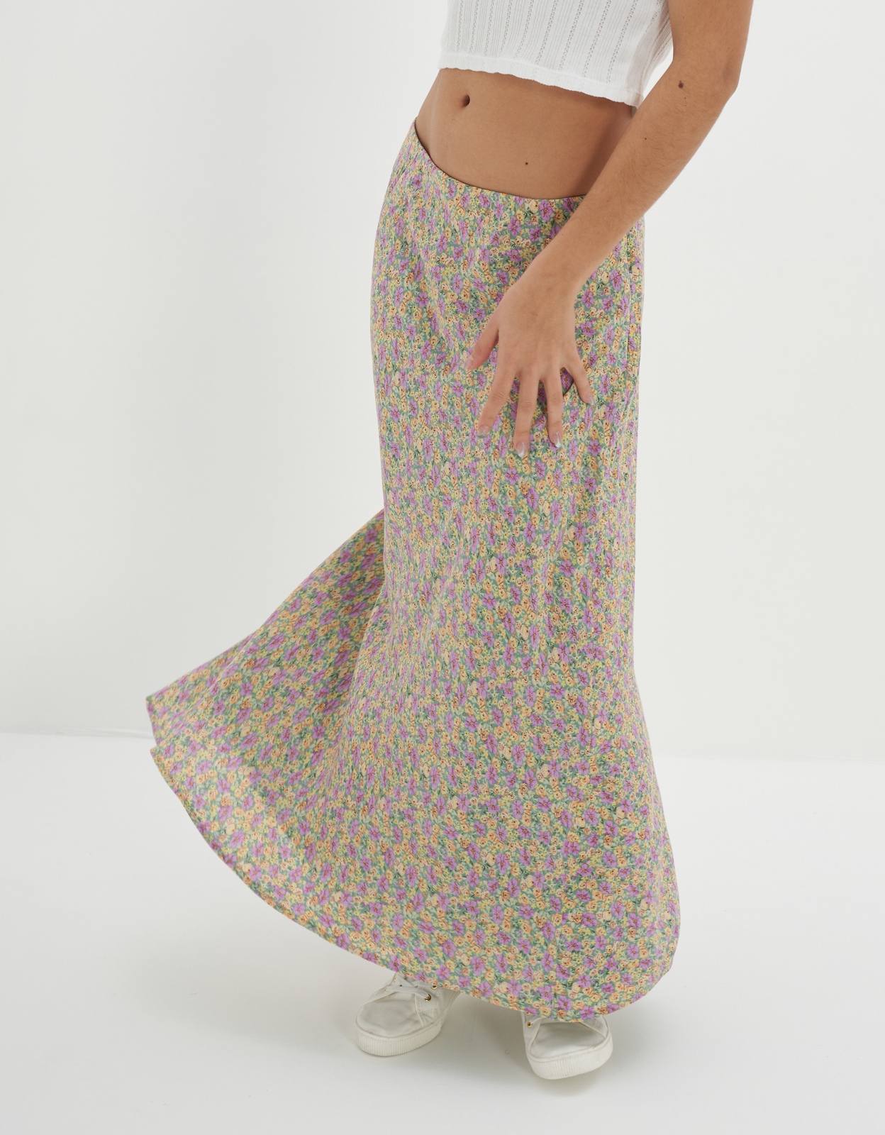 Shop AE Floral Slip Midi Skirt online American Eagle Outfitters