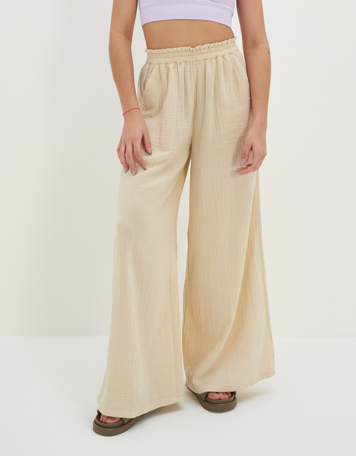 Aerie Pool-To-Party Linen Blend High Waisted Trouser