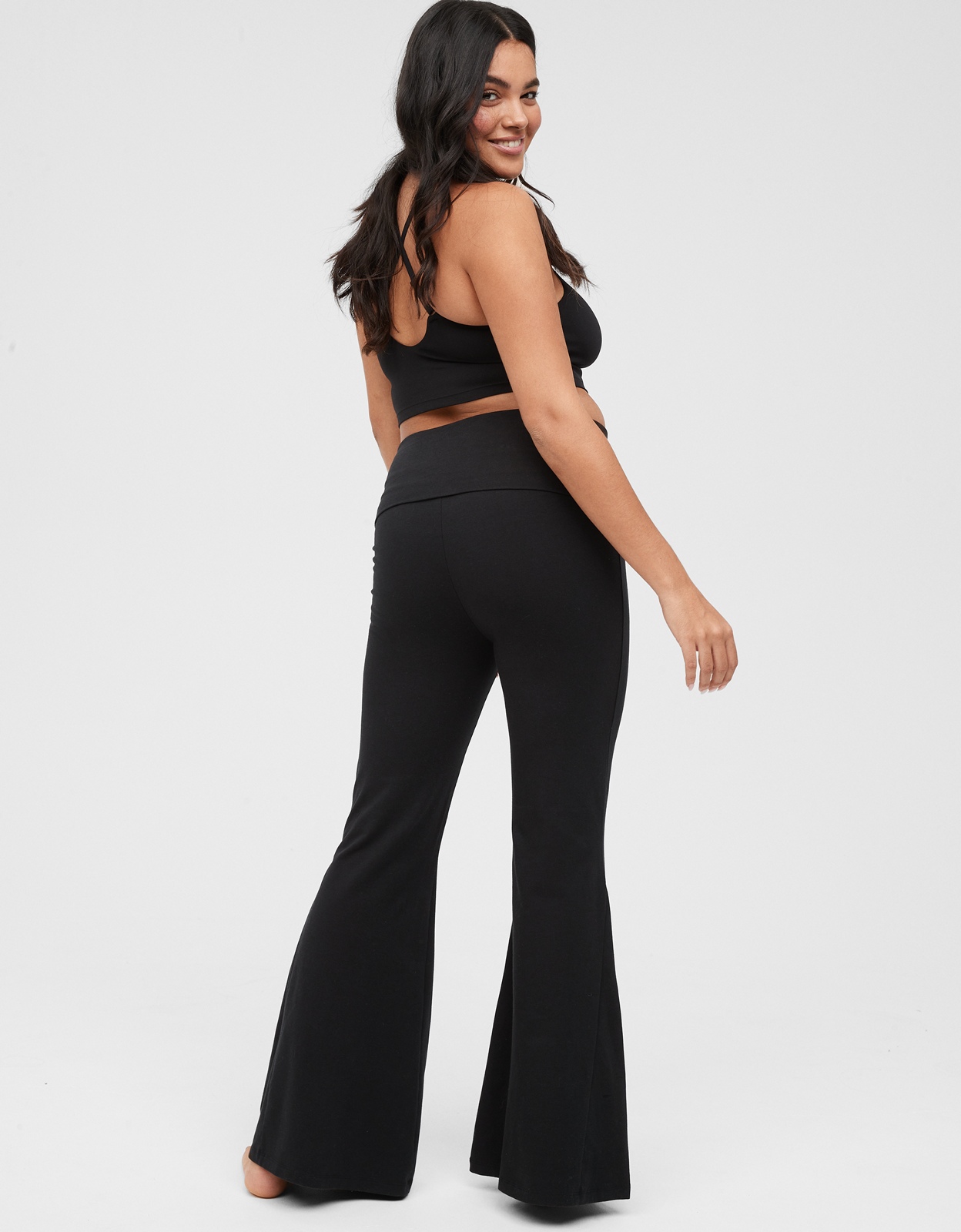 aerie, Pants & Jumpsuits, Aerie Leggings Size Small Black High Waisted  Crossover Rib Super Flare Offline
