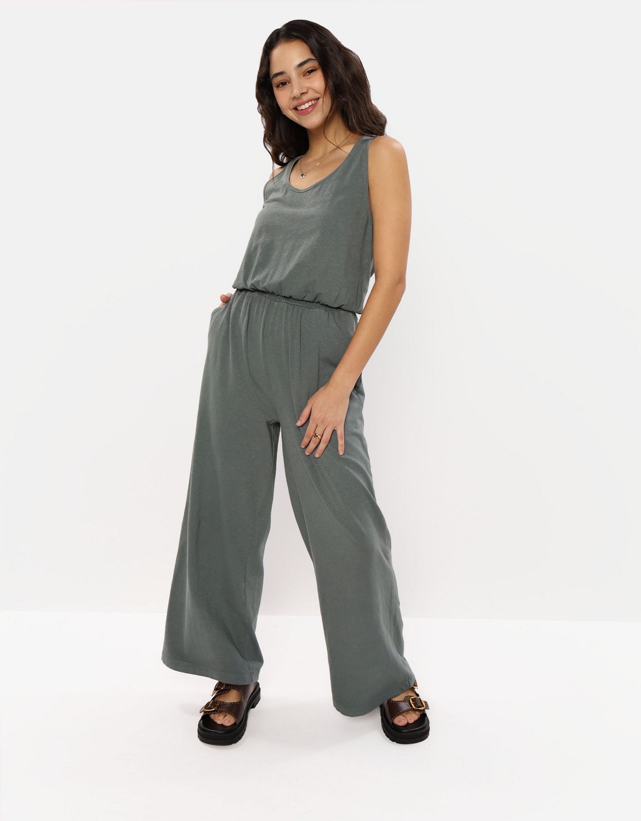 Shop Aerie Knit Wide Leg Jumpsuit online